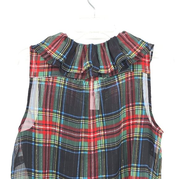 J Crew Sleeveless Ruffle Collar Top Womens Small Black Stewart Tartan Plaid - Picture 8 of 12
